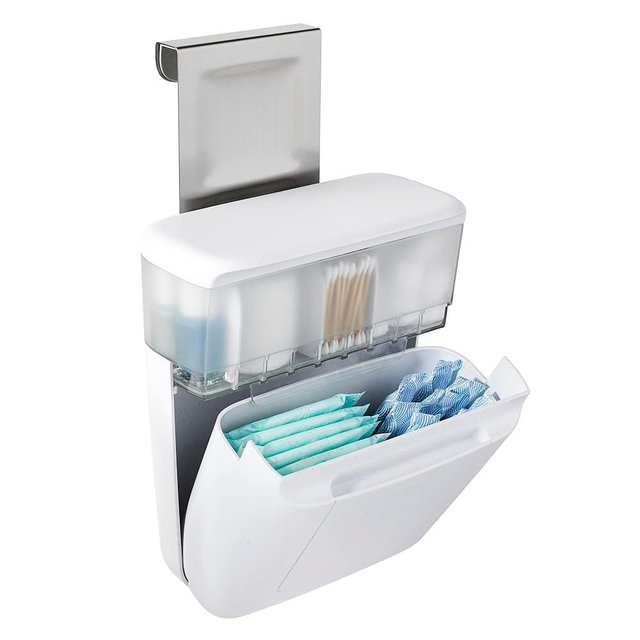 YouCopia DoorStash Toiletry Organizer, Hanging Bathroom Cabinet Door Organizer with 3 Adjustable Compartments and Covered Lid for Accessory Organization