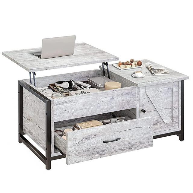FABATO Lift Top Coffee Table with Storage, Small Coffee Table for Living Room with Hidden Compartment and Drawer, Cabinet, Dining Table Lift Top, Wood, Gray