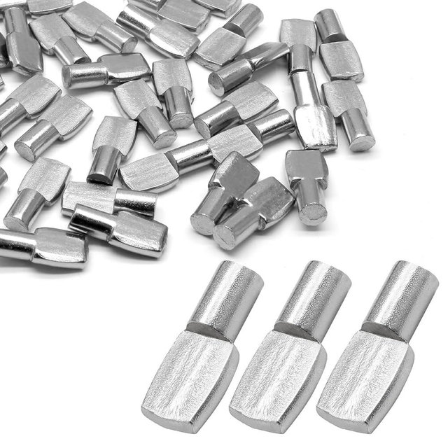 suiwotin 60pcs 7mm Shelf Pins, Nickel Plated Shelf Support Peg, Spoon Shaped Cabinet Shelf Pins for Closet, Kitchen, Furniture Shelves Holder Pegs