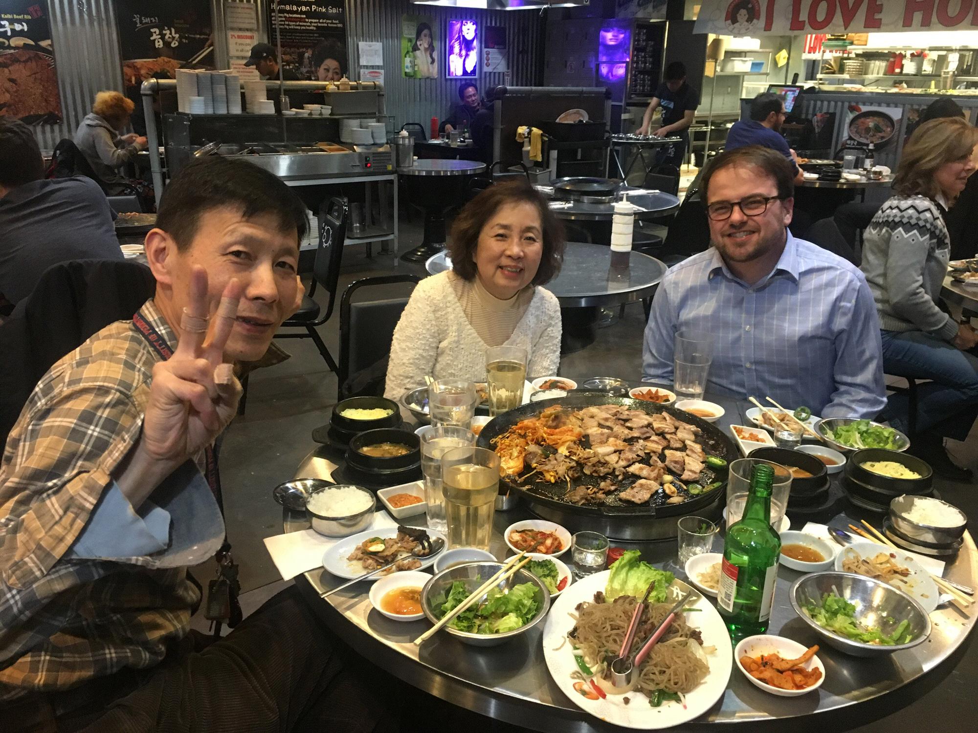 One of the many delicious Korean barbecue meals Michael got to enjoy when visiting Ayoung's family in Northern Virginia, February, 2018.