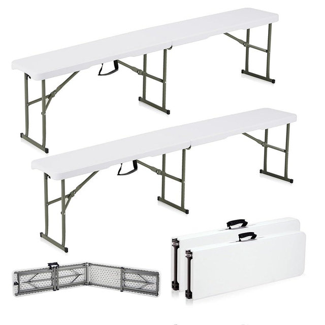 Candockway 6ft Plastic Folding Bench with Carrying Handle & Lock, Portable Outdoor Bench in Garden Picnic Camping Dining Party Seat, Waterproof Bench for Soccer Activities, Firm and Durable (2Pack C)
