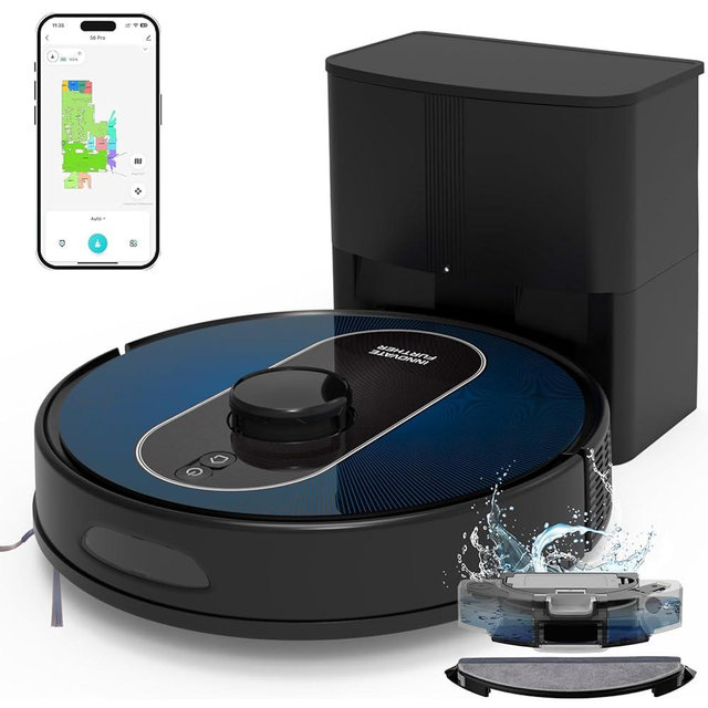 Robot Vacuum and Mop Self-Emptying: 5000Pa Robotic Vacuum 5-In-1 LiDAR Navigation, Real-Time Mapping/No-Go Zones for 90 Days Hands-Free Cleaning, Alexa/APP Robot Vacuum Cleaner for Hard Floor & Carpet