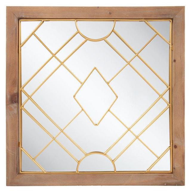 Wood Wall Mirror With Geometric Wire