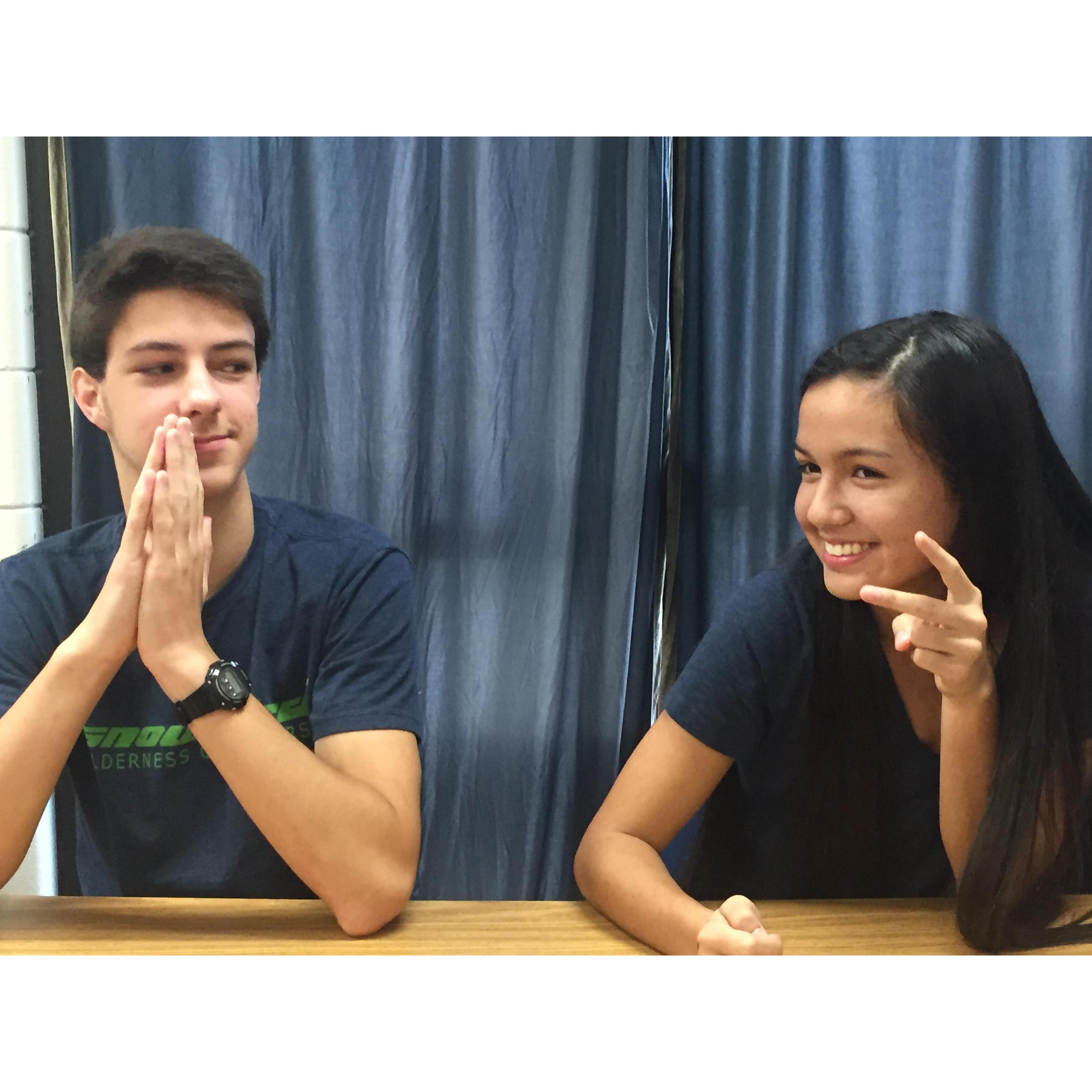 Our "first" photo! This was before we started dating and we were filming a video for AP Lang!