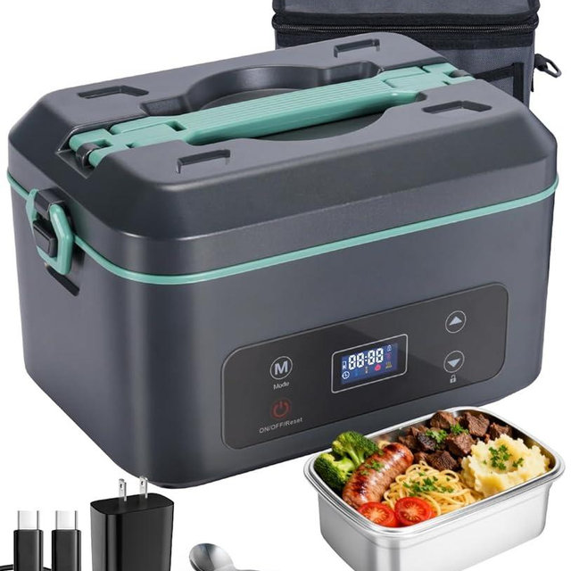 AIZOCO Cordless Electric Lunch Box for Adults, Heated Lunch Box Battery Powered with 5 Side Heating, Portable Food Warmer with 5.5 Cups Removable Container, Self-Heating Food Warmer for Work,GreyGreen