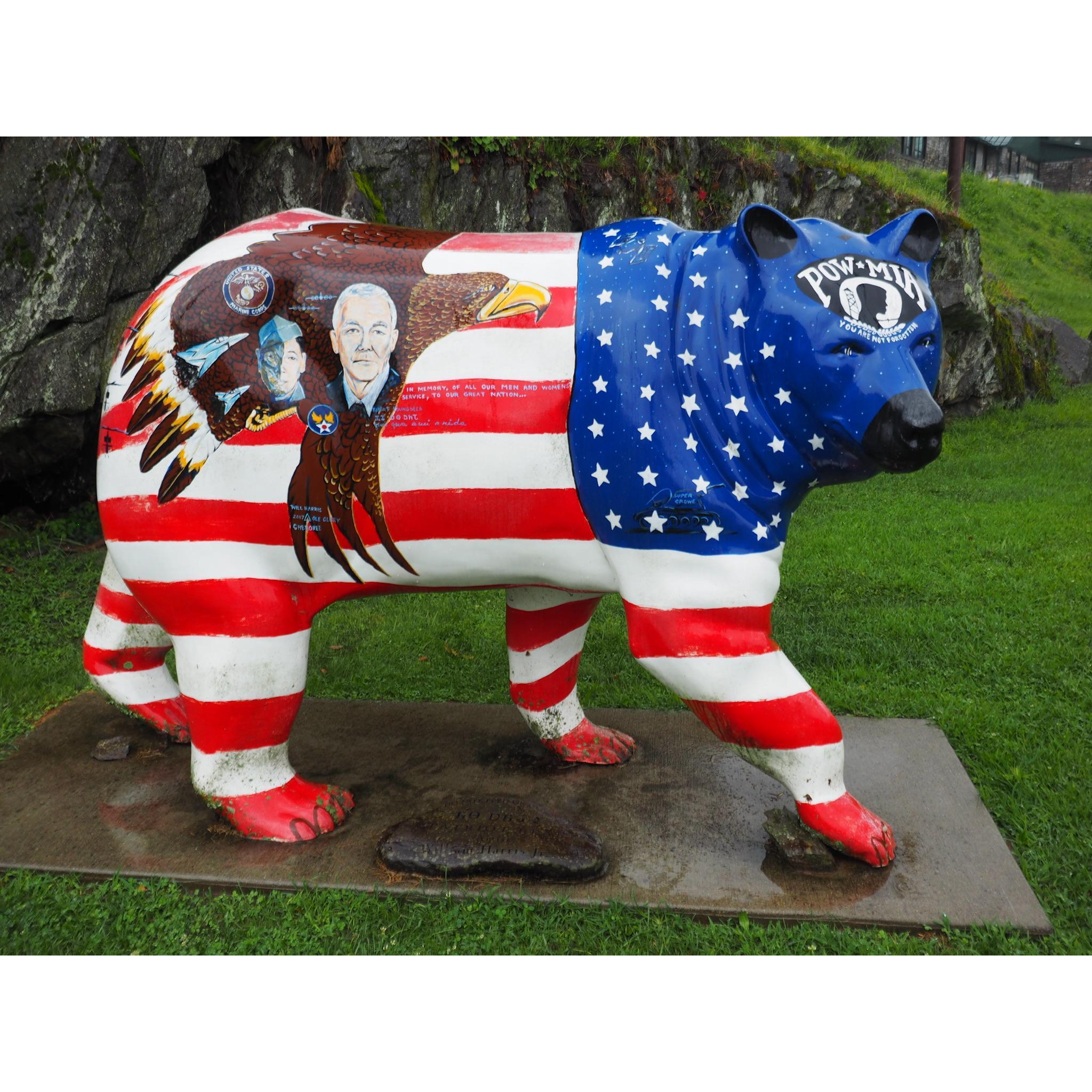 Uniquely painted bears to reflect many different civic and cultural/ethnic groups.  Lots of Larger than Life Trout in town too!
