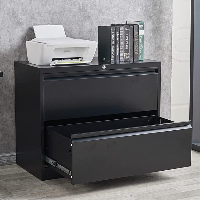 Letaya Metal Lateral File Cabinets with Lock,2 Drawer Steel Wide Filing Organization Storage Cabinets,Home Office Furniture for Hanging Files Letter/Legal/F4/A4 Size (Blcak-2 Drawer)