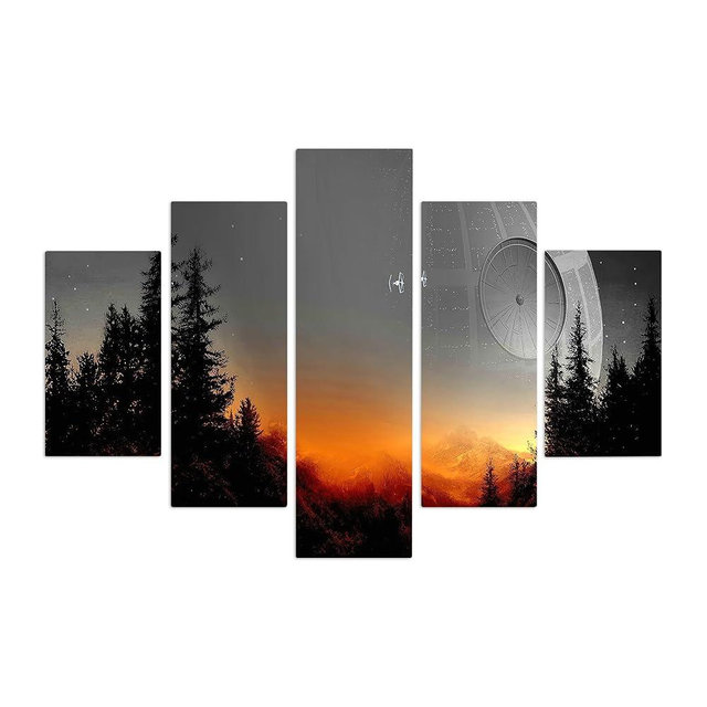 Death Star Inspired Canvas Print Wall Art | Futuristic Space Station Artwork | Smooth Surface Home Decor – Various Sizes (5 Pieces Medium)