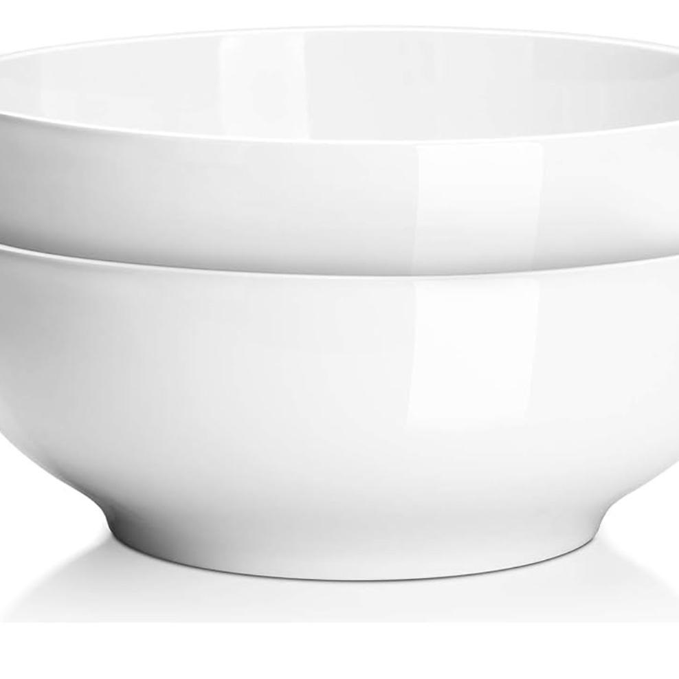 DOWAN Serving Bowls, 9.5" Large Salad Bowls for Entertaining, Side Dishes, Pho, Pasta, Centerpiece Bowls for Dinner Parties, Kitchen Decor, Microwave & Dishwasher Safe, White