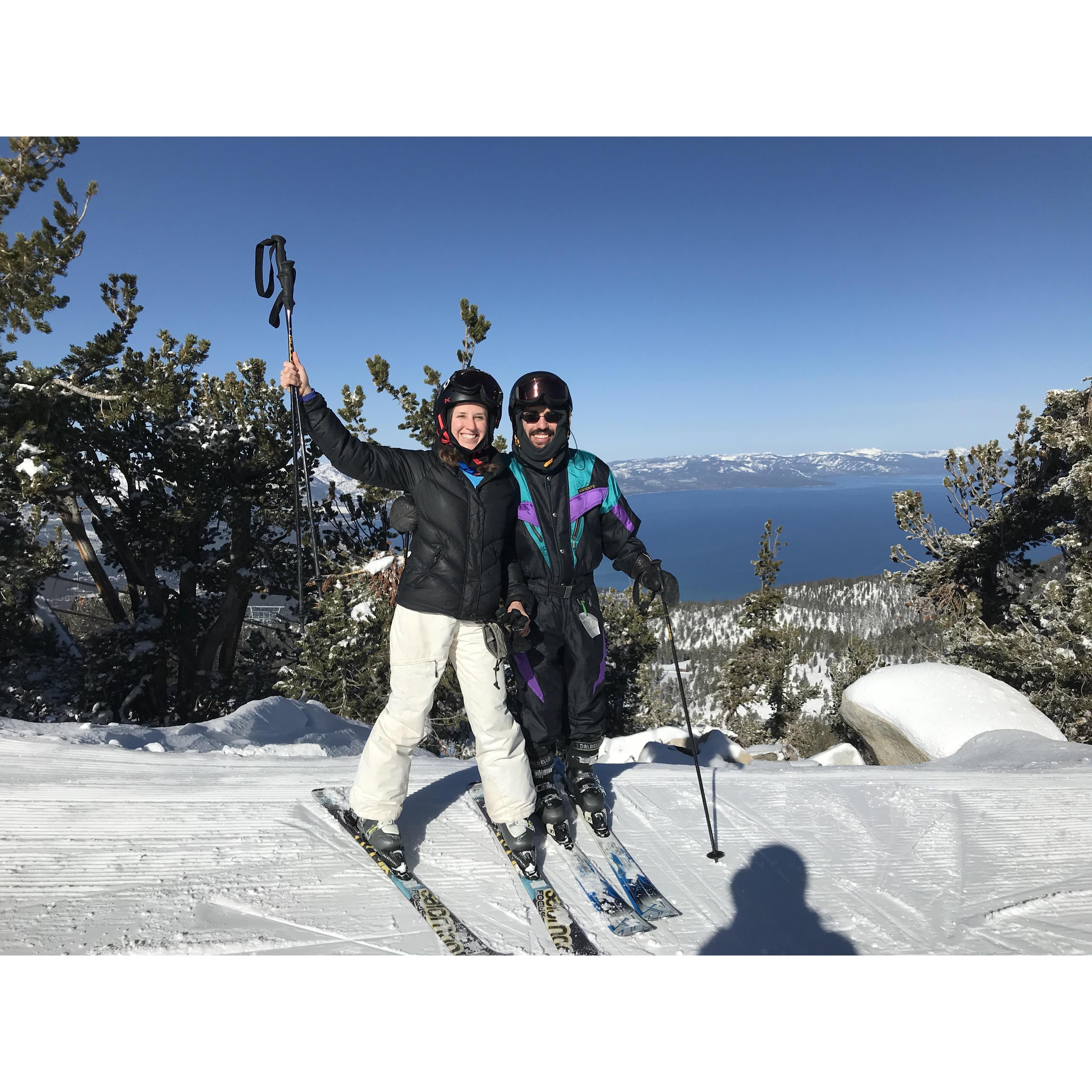Harris and Katie skiing at Tahoe. David (groomsman) and Ilana (bridesmaid) joined them on the trip, which happened right after Harris passed his preliminary exam for his Ph.D.!