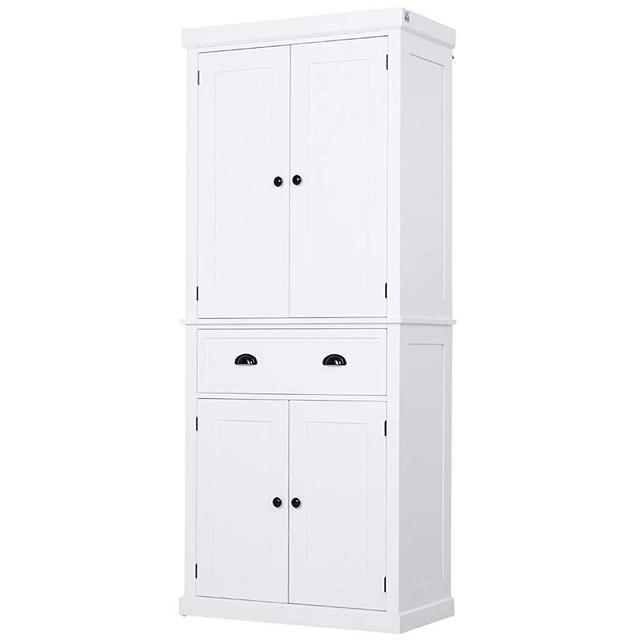 HOMCOM 72" Traditional Freestanding Kitchen Cupboard Pantry Cabinet with Elegant Colonial Design, Antique Hardware, White