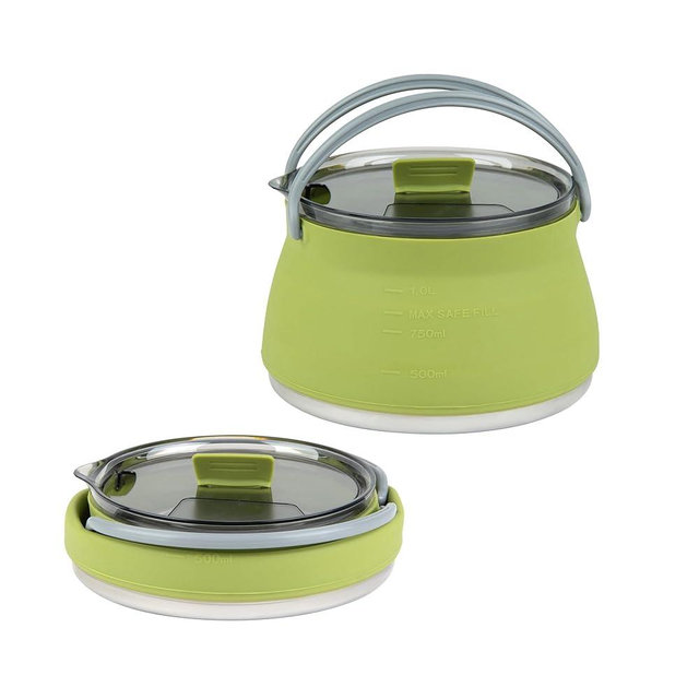 Restaurantware-Hi Tek 1 Liter Collapsible Camping Kettle, 1 Portable Cook Pot - With Perforated Lid, Stainless Steel Bottom, Silicone Camping Coffee Pot, With High Heat Nylon Handles, For Travel