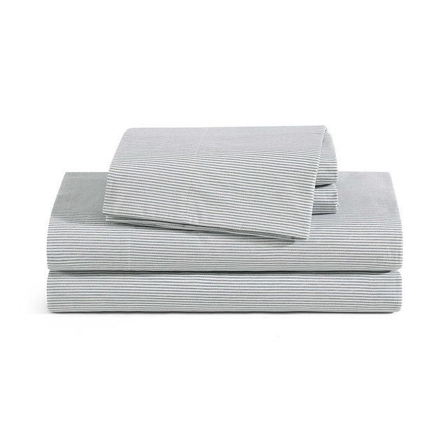 Tommy Hilfiger - Queen Size Sheets Set, Crisp & Tailored Cooling Sheets w/a Naturally Smooth Cotton Percale Lightweight Feel - Bed Sheets w/Matching Pillowcases & Fitted Sheet (Ithaca Stripe Green)
