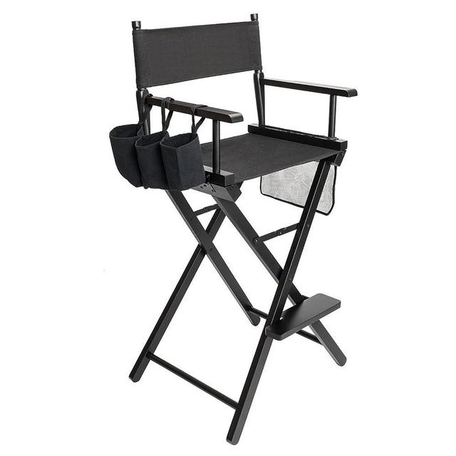 mefeir 31" Height Tall Directors Chairs Folding Artist Makeup with Replacement Cover, Storage Side Bags, Portable Footrest, Support 250 lbs,Solid Hardwood & Polyester Black