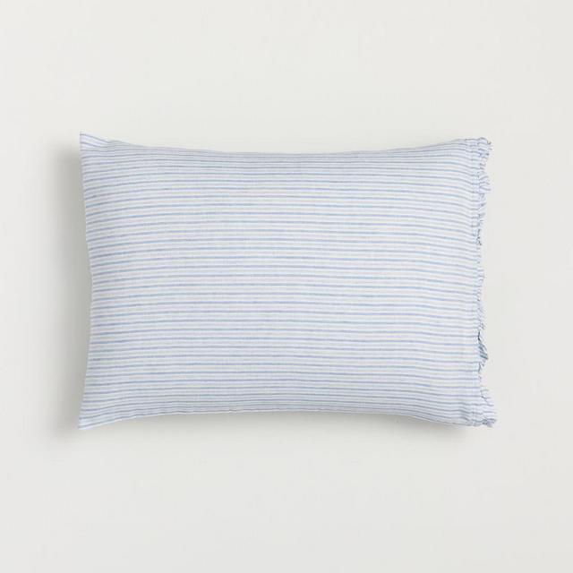 Heather Taylor Home Canyon Stripe Ruffle Euro Linen Sheet Set, King Pillowcase, Set of 2, Blue Multi
