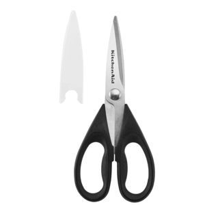 KitchenAid All Purpose Kitchen Shears with Protective Sheath Durable Stainless Steel Scissors, Dishwasher Safe, Soft Grip Comfort Handle, 8.72 Inch, Black