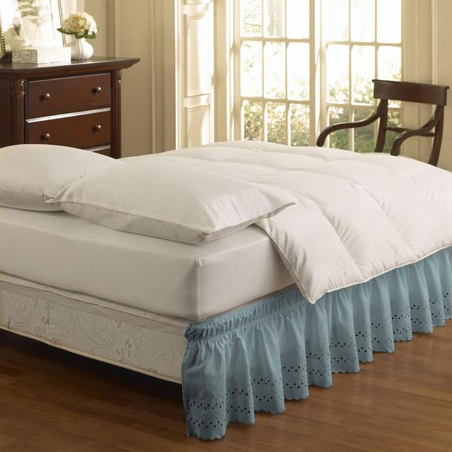 Blue Wrap Around Eyelet Ruffled Bed Skirt (Twin/Full)(75" X 39")- EasyFit