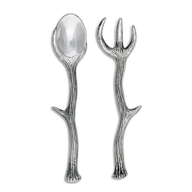 Arthur Court Designs Long Antler Aluminum Salad Serving Spoon and Salad Serving Fork, Salad Servers Set 13.25 inch Long