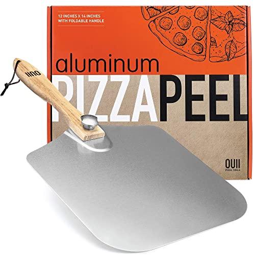 OUII Aluminum Pizza Peel 12''x14'' Metal Pizza Spatula Long Handle – Safe Indoor and Outdoor Pizza Oven Accessories and Pizza Paddle. Pizza Turning Peel, Pastry, Dough, Bread Peel & Cake Spatula