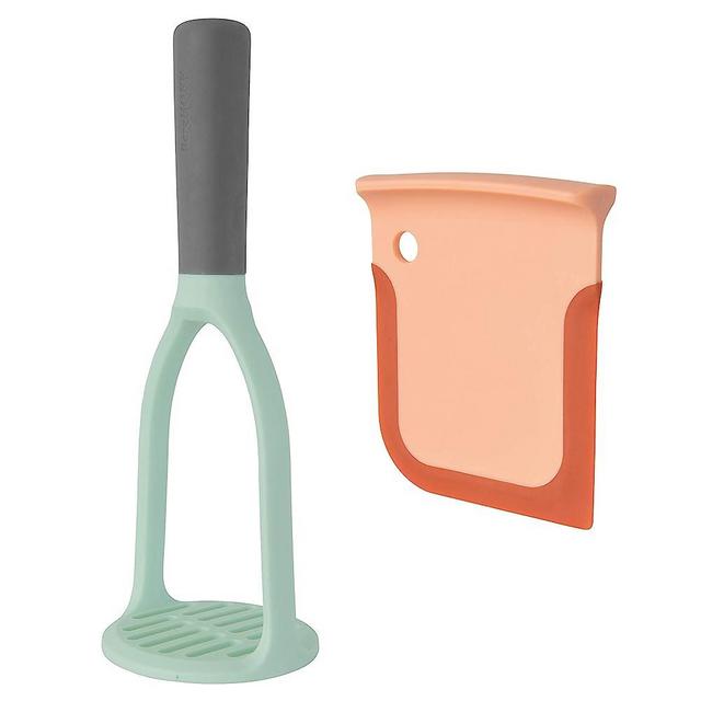 BergHOFF LEO Glass Fiber Reinforced Nylon Body 2pc Potato Masher Scraper Soft-touch Handle Flexible Edges Fine-grid Mashing Plate Hanging Loop