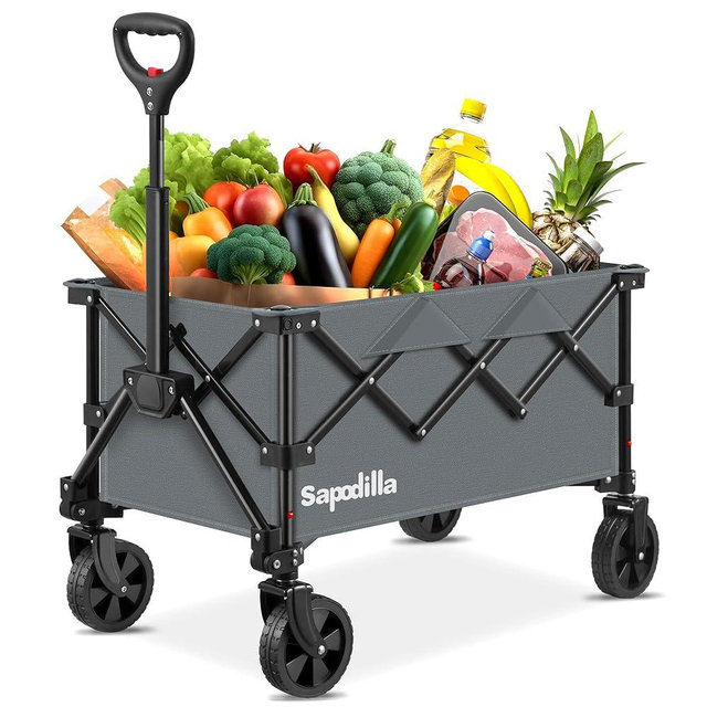 Collapsible Foldable Wagons with Wheels, Lightweight Wagon Cart with Large Capacity for Grocery,Gardening,Camping,Shopping,Grey