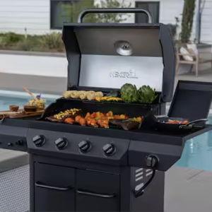 4 Burner with Side Burner Propane Gas Grill in Graphite Black
