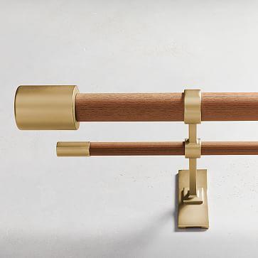 Mid-Century Wooden Double Rod - Wood/Brass 44'-108'