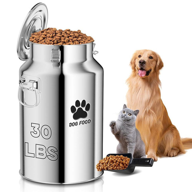 Metal Dog Food Storage Container, 30Lbs Dog Food Storage Tank, Multifunctional Storage Bin with Sealed Lid and Spoon, Pet Food Storage Container for Dogs and Cats, Keeping Fresh and Easy to Clean