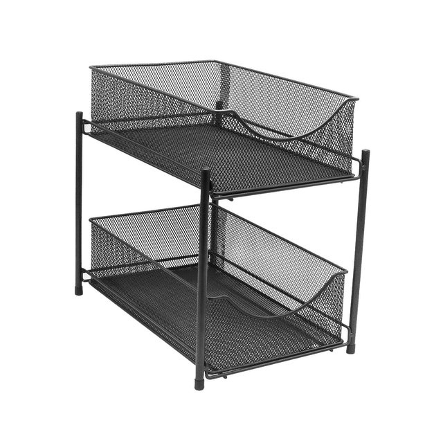 Sorbus 2 Tier Under the Sink Organizer Baskets with Mesh Sliding Drawers Black