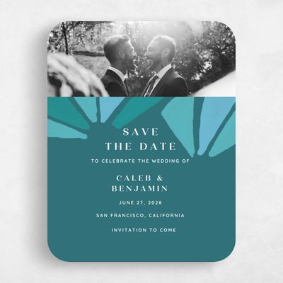 Blue Rounded Wedding Save the Date - Barcelona Photo