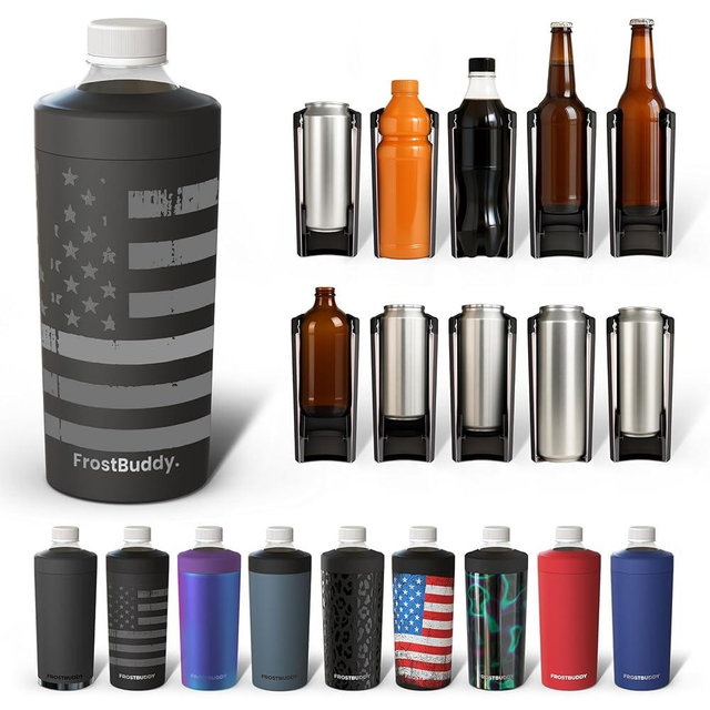 Universal Buddy XL Can Cooler by Frost Buddy - Fits 12-ounce, 16-ounce, 20-ounce, and 24-ounce Cans and Bottles - Keep Your Drinks Refreshingly Chilled for over 12 hours. (Gunmetal Glory)