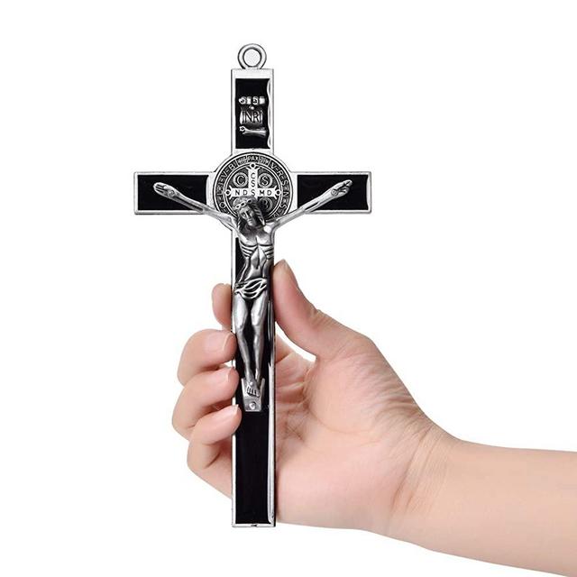 Wellcho Black Enamel Crucifix Wall Cross -Saint Benedict Metal Wall Art-7 Inch Cross Give Blessing and The Spiritual Sacred:Faith Gift for your Acquaintances