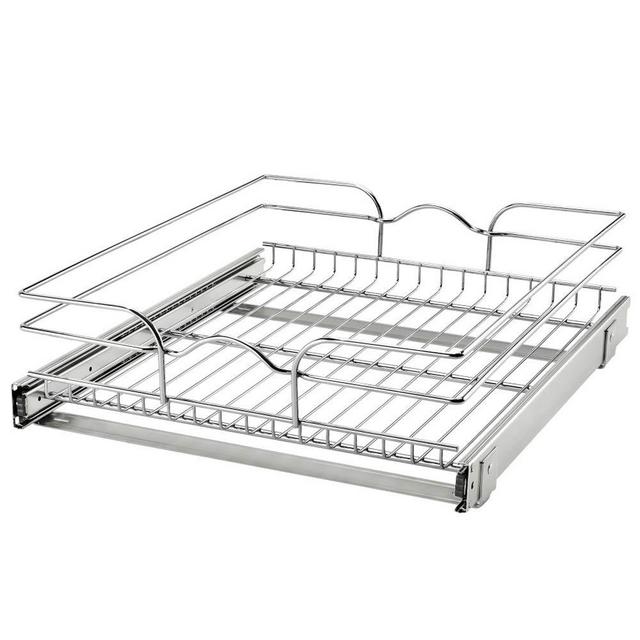 Rev-A-Shelf 5WB1-1820CR-1 18 Inch x 20 Inch Single Wire Basket Pull Out Shelf Storage Organizer for Kitchen Base Cabinets, Silver