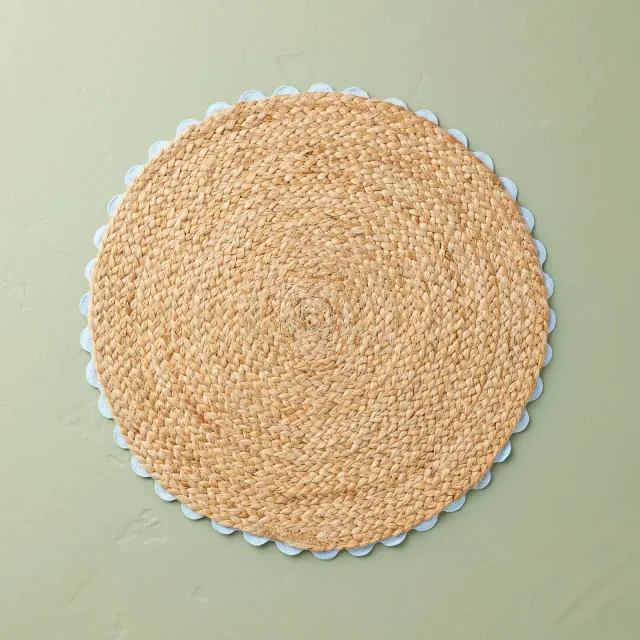 15" Braided Jute Charger Placemat with Crochet Trim Tan/Blue - Hearth & Hand™ with Magnolia
