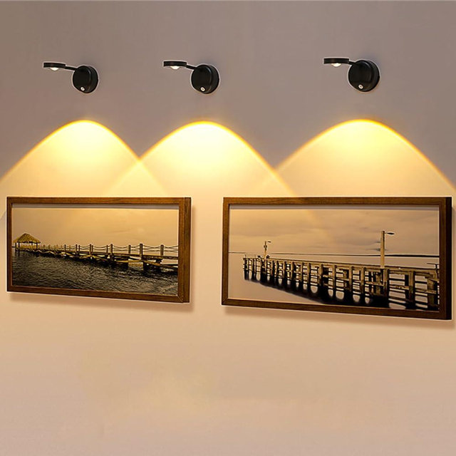 Yuewilai Wireless Picture Light Battery Operated, 4 Pack 2200mAH Rechargeable Painting Light with Motion Sensor and Rotatable Light Tube, Art Display Light for Picture Frame (Black)