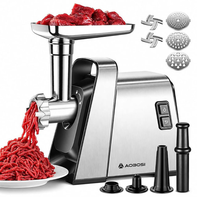 AAOBOSI Meat Grinder Electric, [3000W Max] Meat Grinder Heavy Duty with Auto-Reverse, Innovative Non-Clogging, Built-in Storage, Grinding, Sausage & Kibbe Making for Home Kitchen Use