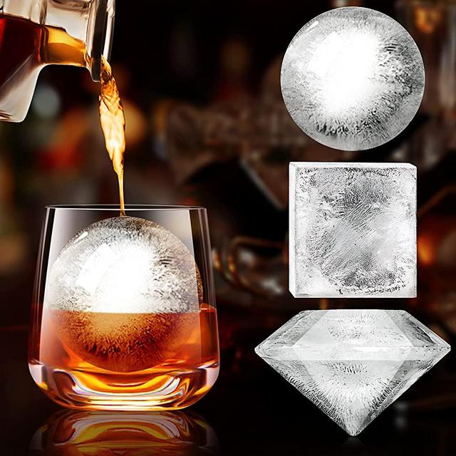 Ice Cube Trays, Silicone Ice Cube Molds for Freezer with Lid (Set of 3), 6 Ball Ice Cube Tray, 4 Diamond & 21-Ice Trays, Reusable Whiskey Ice Mold, DIY, BPA Free, Freezer