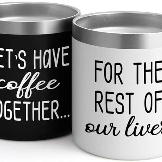 Gingprous Lets Have Coffee Together For The Rest Of Our Lives Insulated Coffee Mug Set, Engagement Wedding Gift for Couple Bridal Shower Gift Mr and Mrs Gift, 12oz Insulated Stainless Steel Travel Mug
