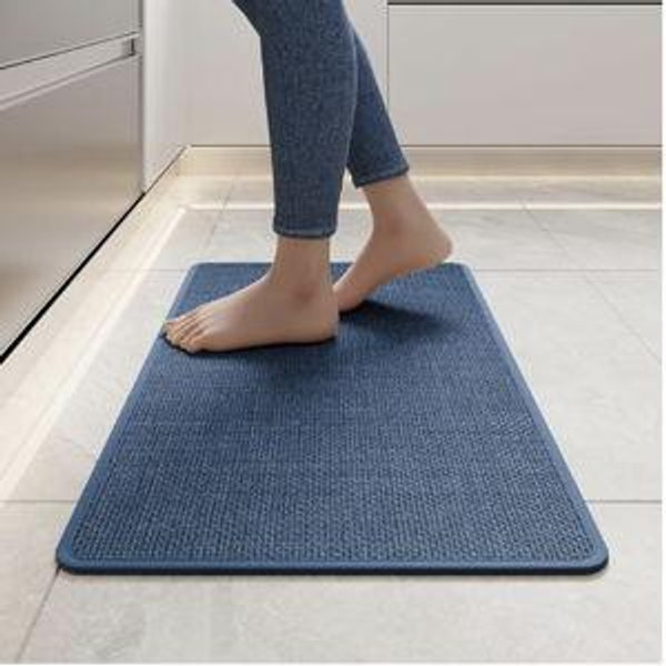Blue Kitchen Mats for Floor, Super Absorbent Kitchen Rugs Non Slip Washable, Soft Imitation Linen Braided Kitchen Runner Rug, Standing Mat Kitchens Sink Mat, Easy to Clean, Blue 17x30