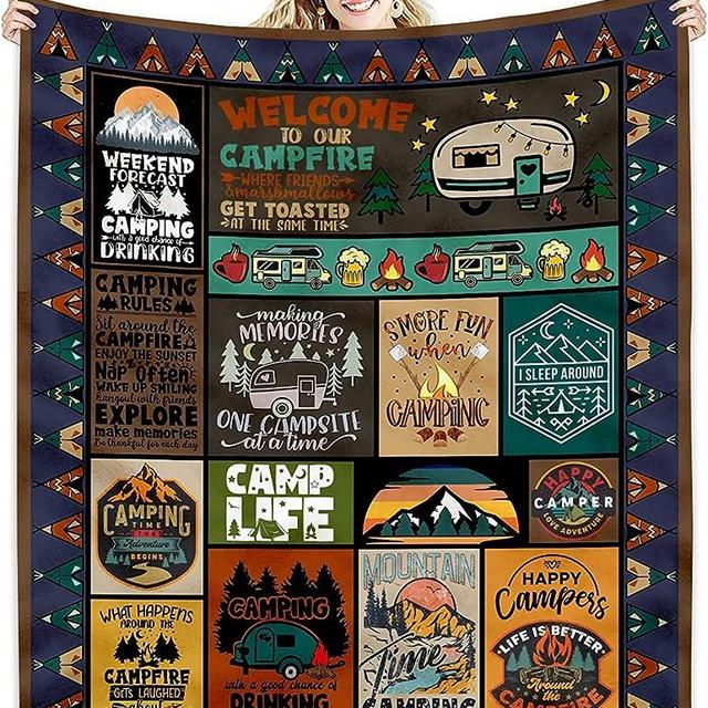 Hcoviv Camping Gifts Blanket 80"X 60", Cool Camping Gifts for Women/Men - Funny Gifts for Rv Campers - Camper Gifts for Boy/Girl - Best Camping Gift Ideas - Summer Camp Souvenirs Gifts Throw Blankets…