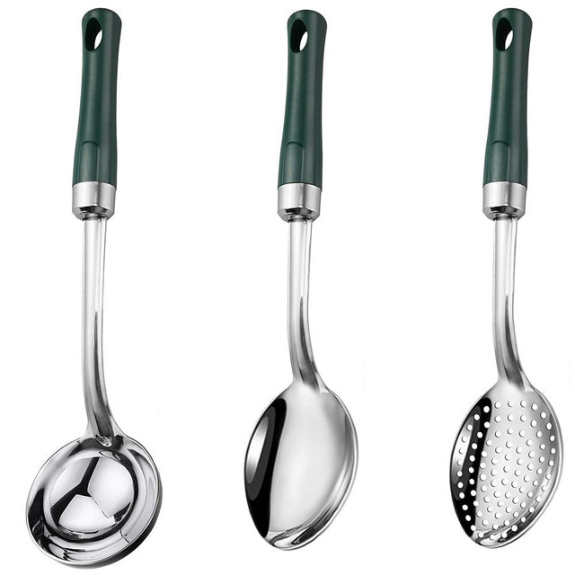 IFERRENS 3-Piece 11-in Serving Spoons Set, Stainless Steel Cooking Spoons in Kitchen Large Buffet Serving Utensils Set, Easy to Clean, for Home Hotel Restaurant