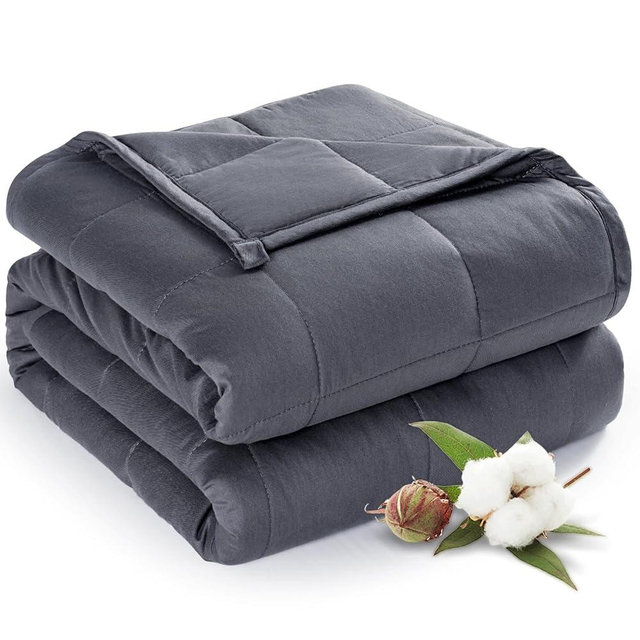 Sivio Blanket for Adults 100% Cotton, 80"x87" inch 15 lbs, Cooling Summer Heavy Blanket for Sleeping, Breathable Soft Blankets, Machine Washable, Dark Grey