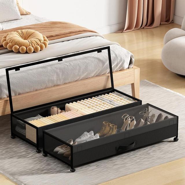 Eastherry Under Bed Storage with Wheels, 54L XXL Larger Under Bed Storage Containers with Clear Lids, 36'' Lengthen Under Bed Shoe Organizer, Rolling Under Bed Storage for Shoes Clothes (2 PACK)