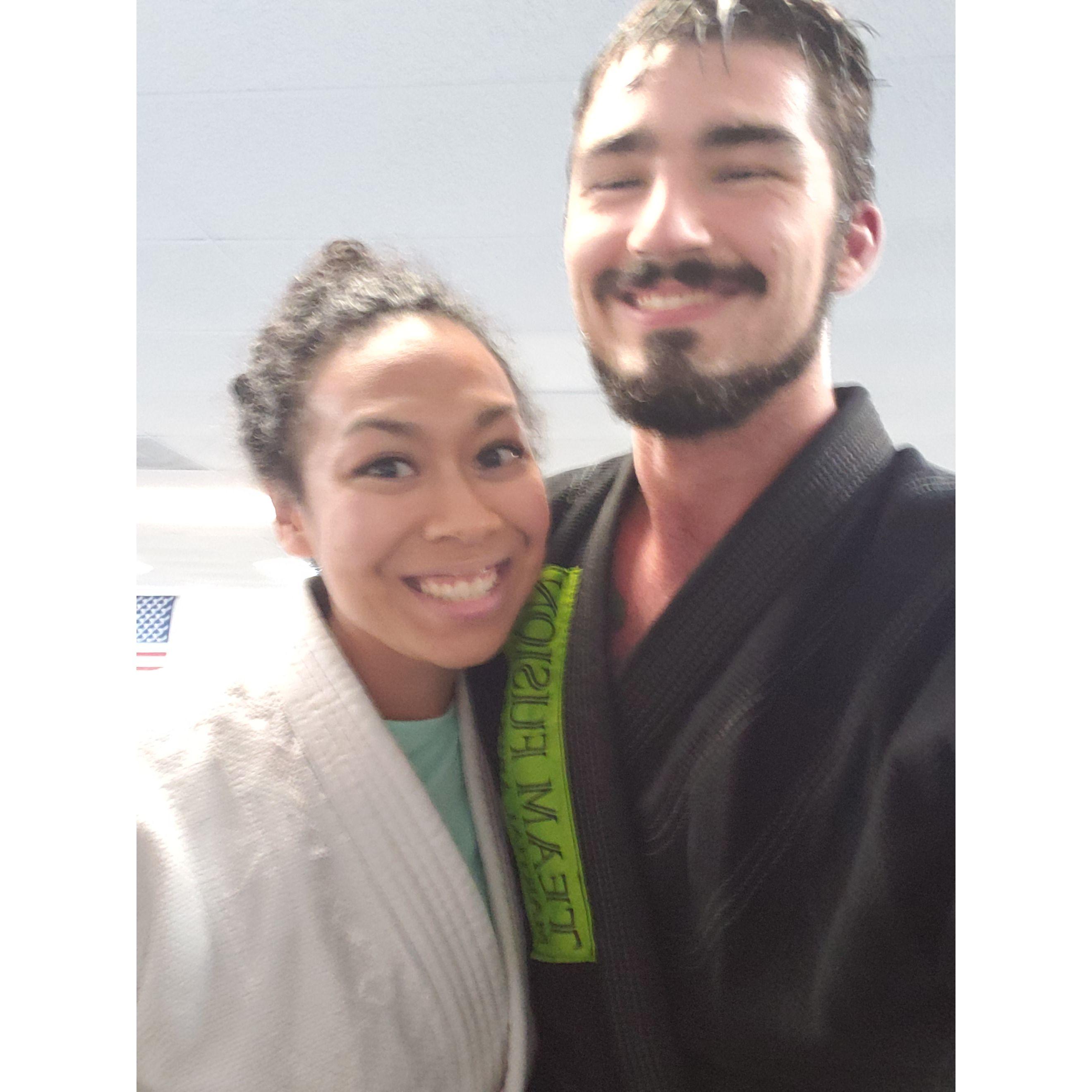 Kim visiting Travis while he lived in Texas and taking her first Jujitsu class!