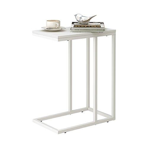 WLIVE Snack Side Table, C Shaped End Table for Sofa Couch and Bed, White