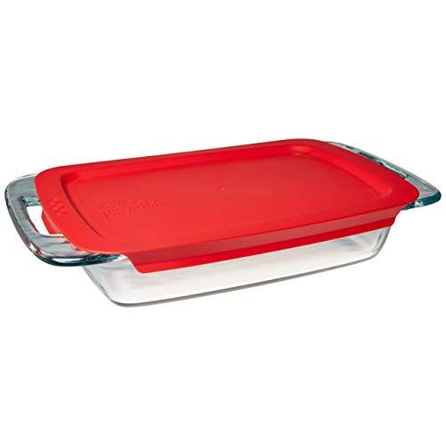 Pyrex Easy Grab Glass Oblong Baking Dish with Red Plastic Lid (2-quart)