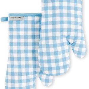 KitchenAid Gingham Oven Mitt 2-Pack Set, Blue Velvet, 7"x13"
