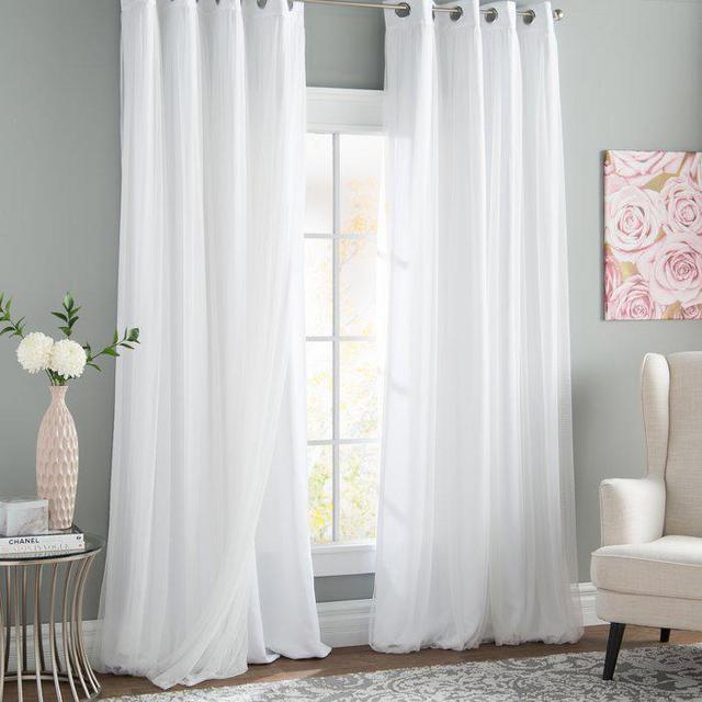 Bright White 84” Brockham Solid Room Darkening Grommet Curtain Panels