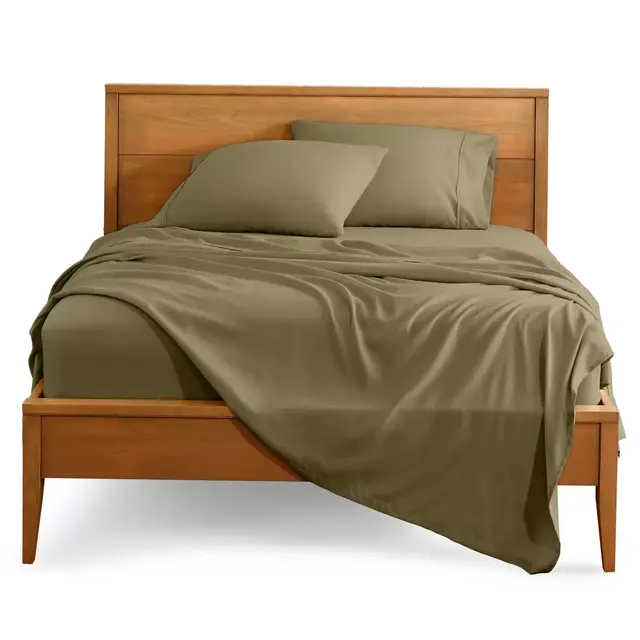 California King Olive 4 Piece Ultra-Soft Double Brushed Sheet Set by Bare Home