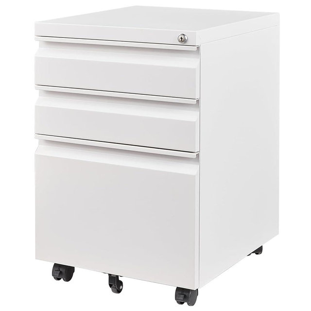 Letaya 3 Drawer Mobile File Cabinet with Lock, Under Desk Metal Filing Cabinets for Home Office Organizer Letters/Legal/A4(Requires Installation-White)